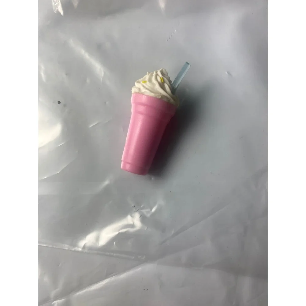 Miniature Pink Milkshake Frappe Dollhouse Food Whipped Cream Straw Accessory